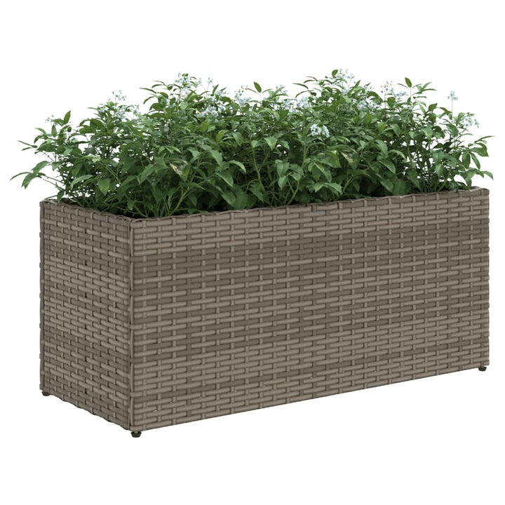 plantekasse med hjul og 2 krukker 72x30x32 cm polyrattan grå