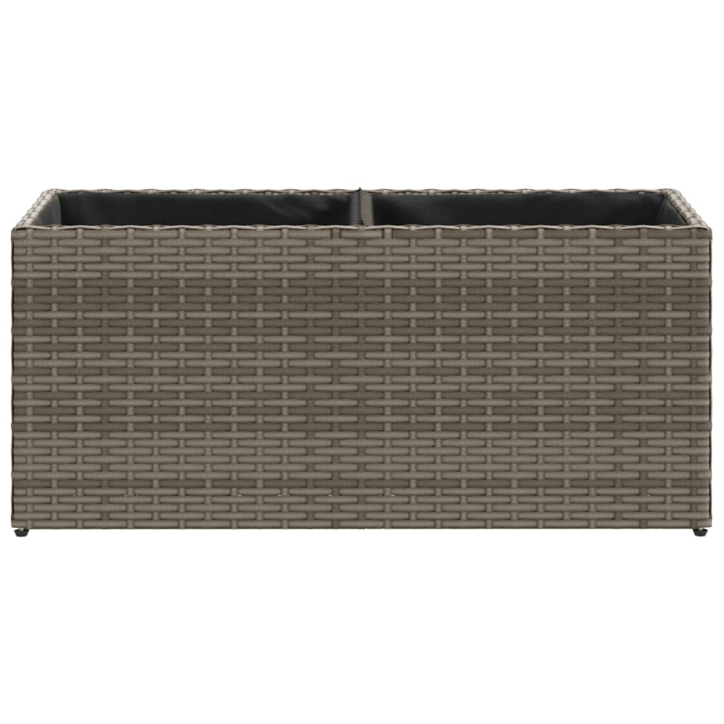 plantekasse med hjul og 2 krukker 72x30x32 cm polyrattan grå