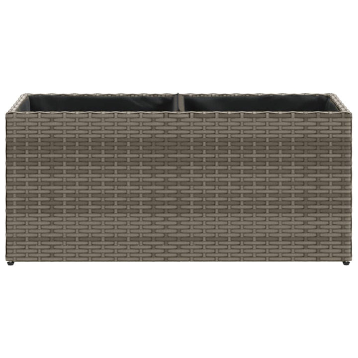 plantekasse med hjul og 2 krukker 72x30x32 cm polyrattan grå