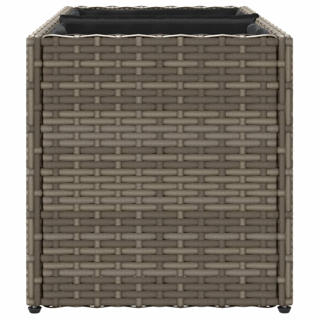 plantekasse med hjul og 2 krukker 72x30x32 cm polyrattan grå