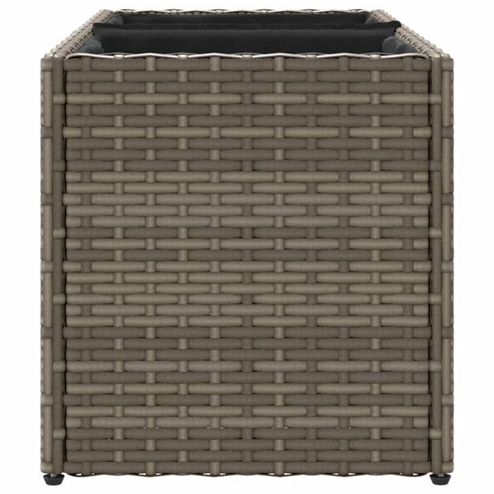 plantekasse med hjul og 2 krukker 72x30x32 cm polyrattan grå