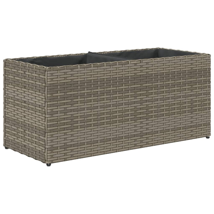 plantekasse med hjul og 2 krukker 72x30x32 cm polyrattan grå