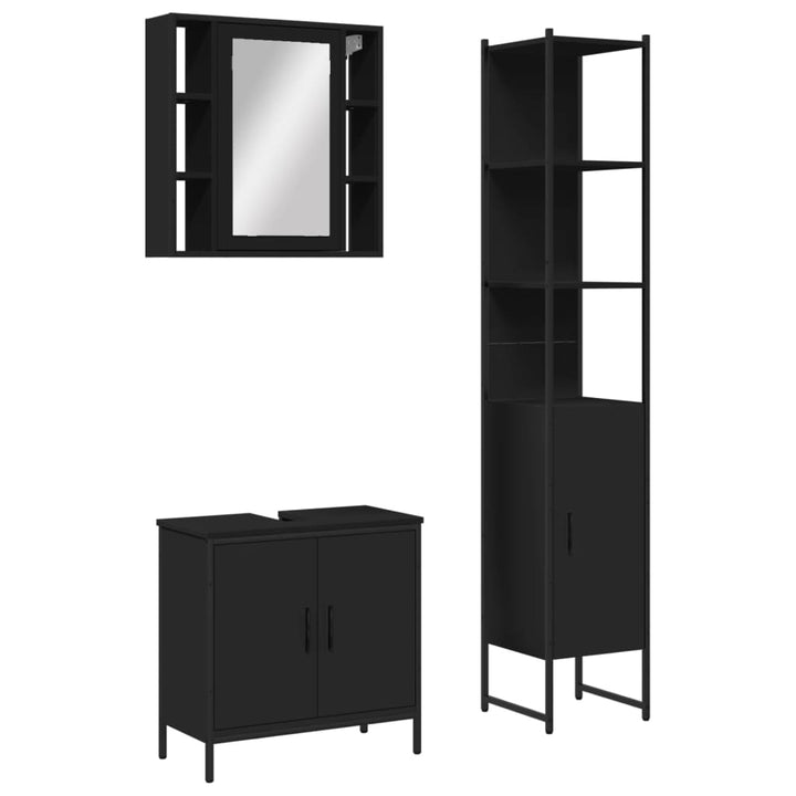 badeværelsesskabe 3 dele konstrueret træ sort