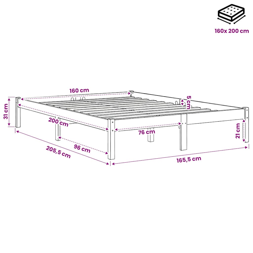 sengeramme uden madras 160x200 cm massivt fyrretræ gyldenbrun