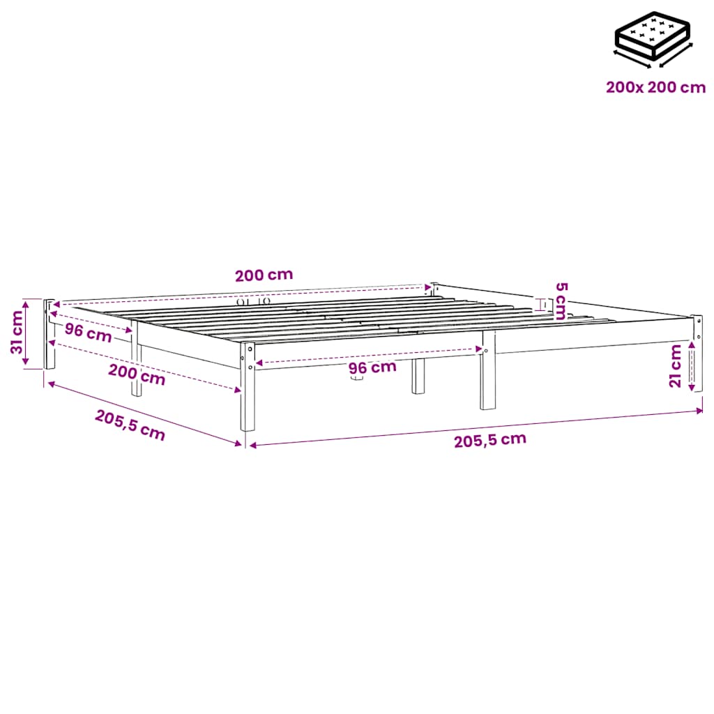sengeramme uden madras 200x200 cm massivt fyrretræ gyldenbrun