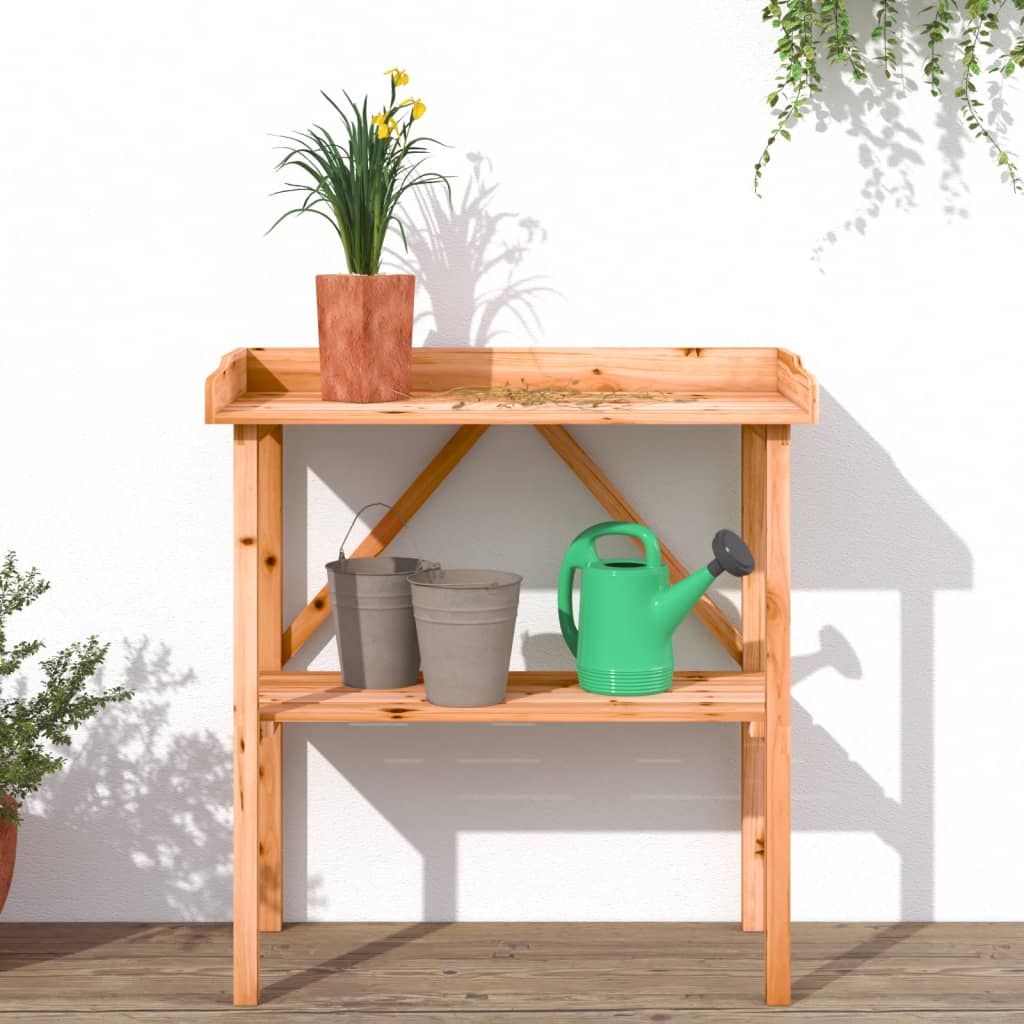 plantebord med hylde 78x38x82,5 cm massivt grantræ brun