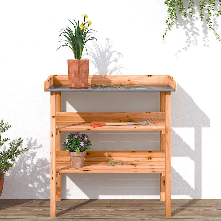 plantebord med hylder 78x38x82,5 cm massivt grantræ brun