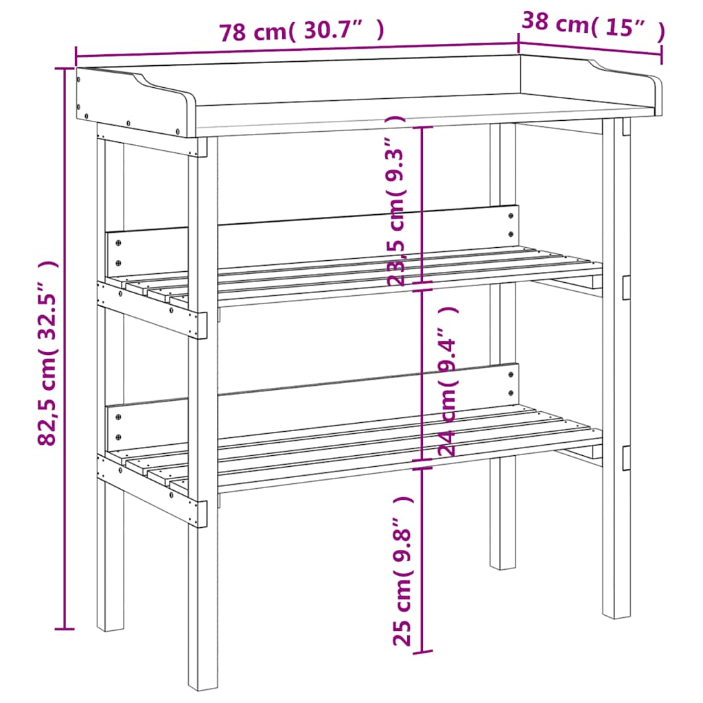 plantebord med hylder 78x38x82,5 cm massivt grantræ brun