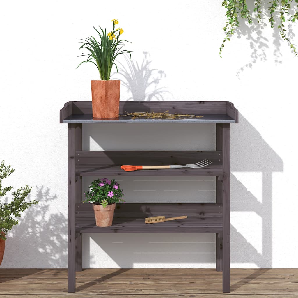 plantebord med hylder 78x38x82,5 cm massivt grantræ