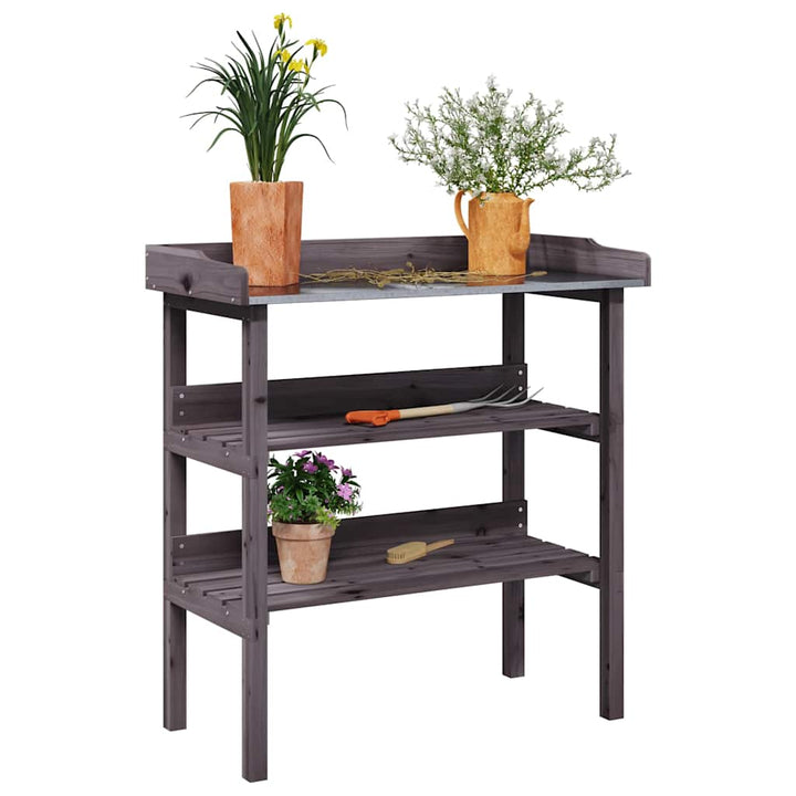 plantebord med hylder 78x38x82,5 cm massivt grantræ