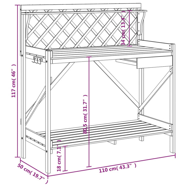 pottebord med espalier massivt fyrretræ