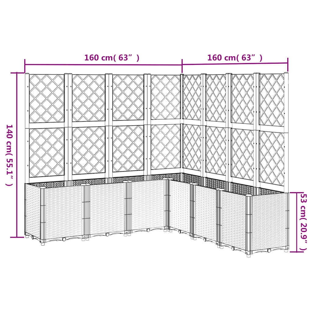 plantekasse med espalier 160x160x140 cm PP blågrå