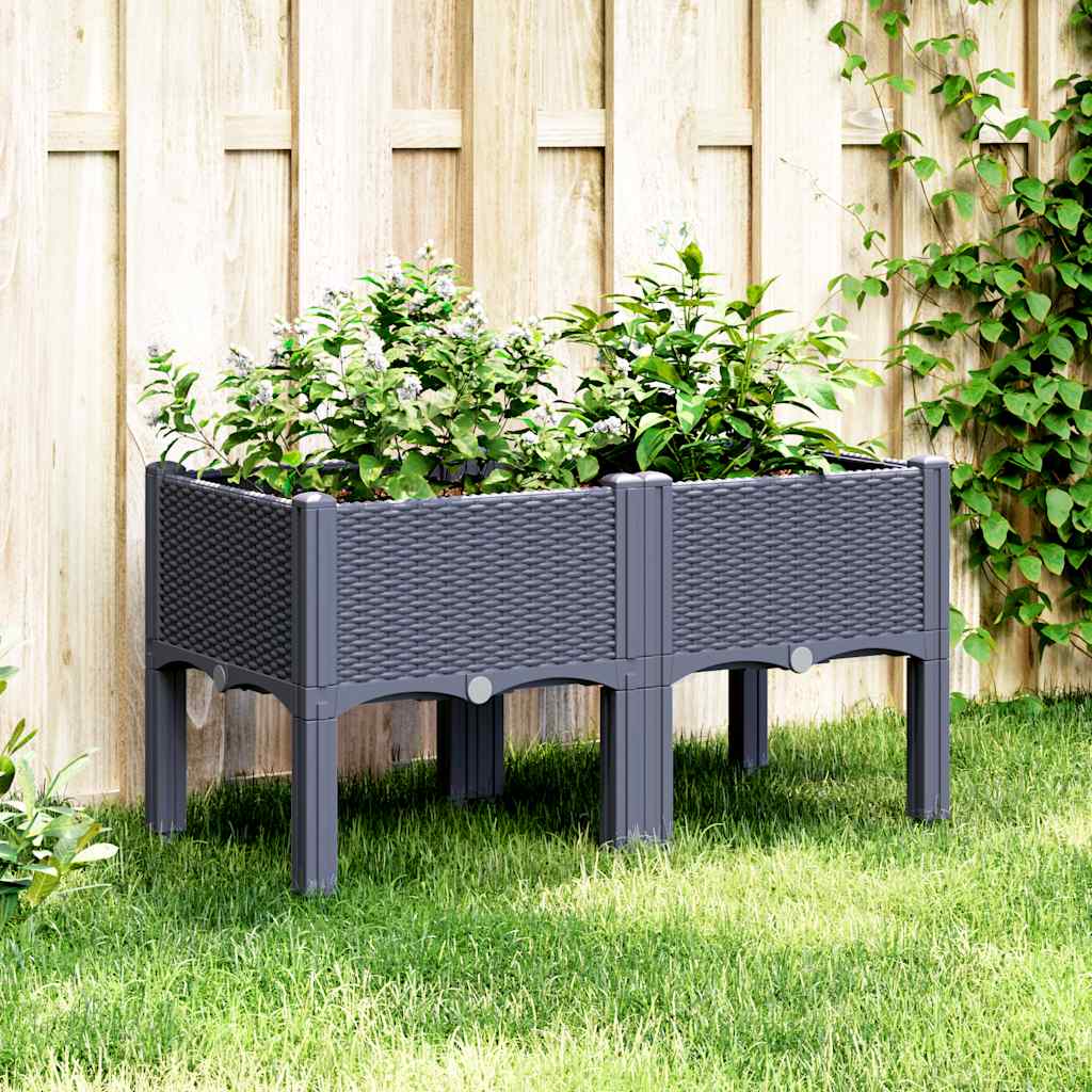 plantekasse med ben 80x40x42 cm PP blågrå