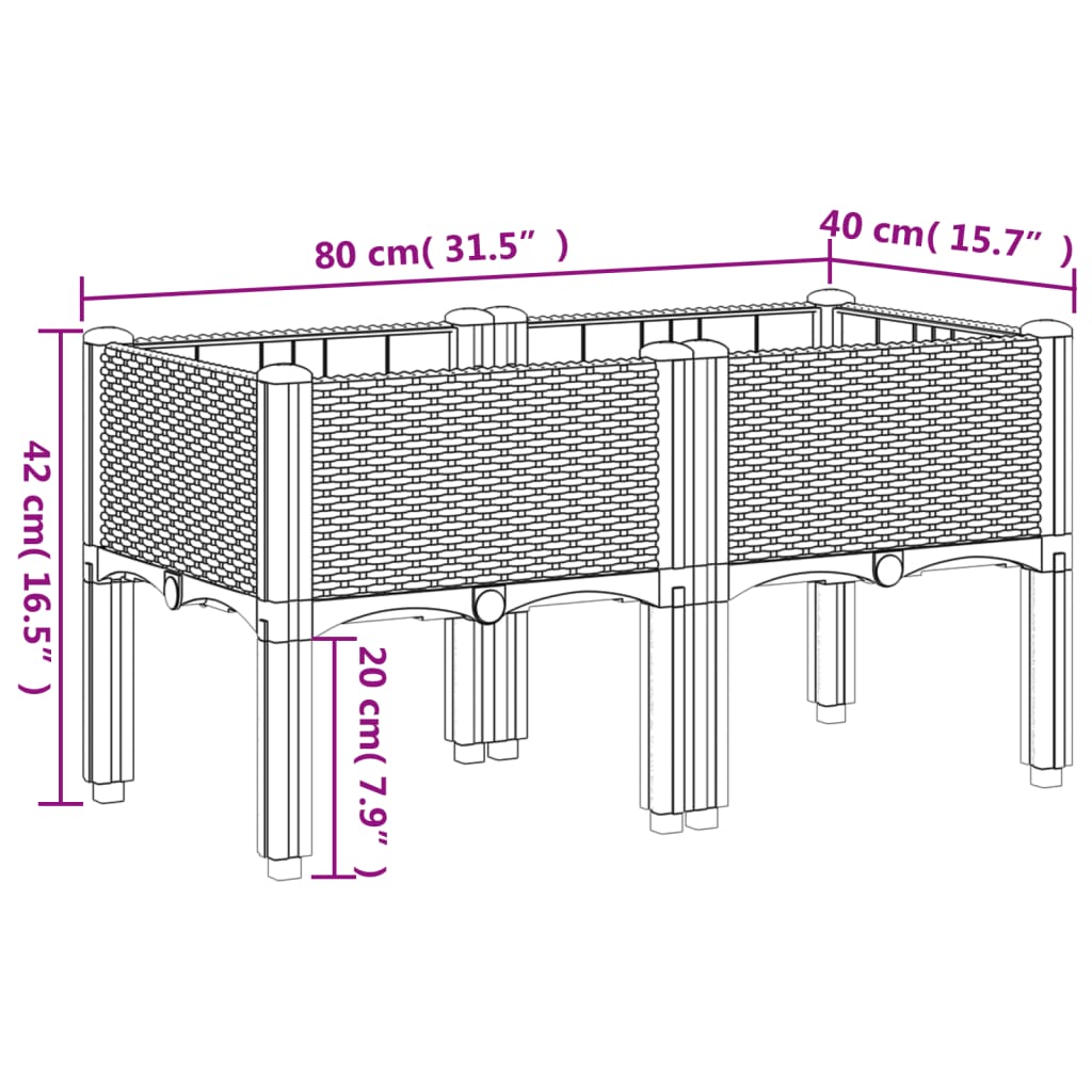 plantekasse med ben 80x40x42 cm PP hvid