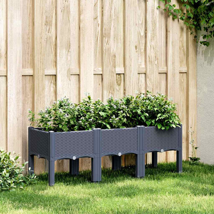 plantekasse med ben 120x40x42 cm PP blågrå