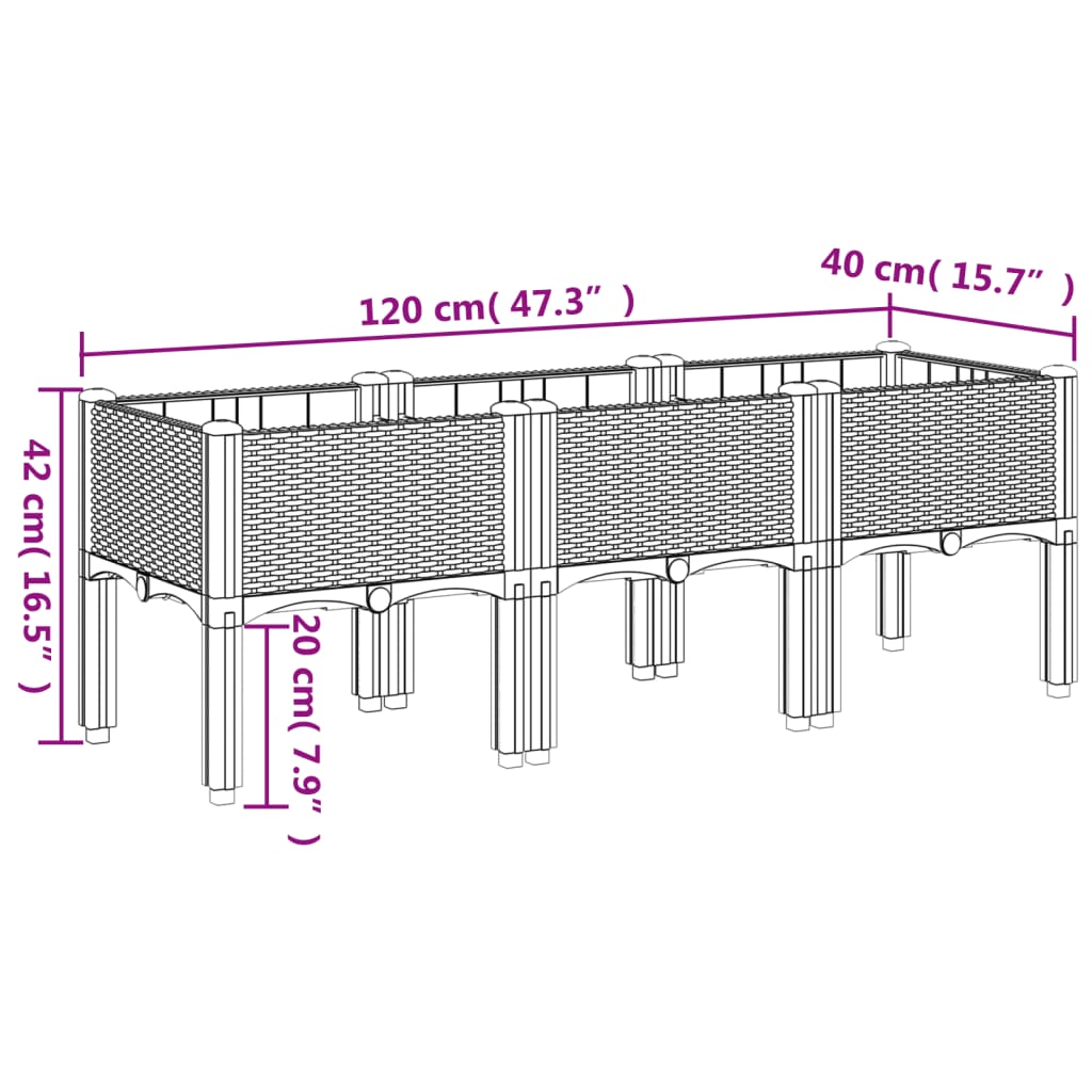 plantekasse med ben 120x40x42 cm PP sort