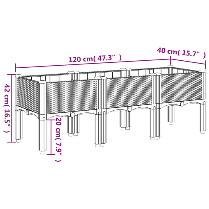 plantekasse med ben 120x40x42 cm PP sort