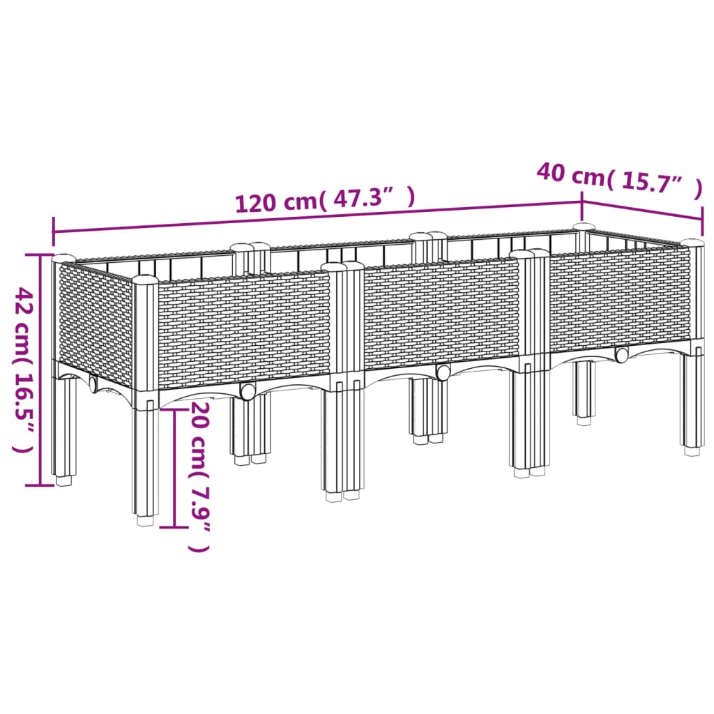 plantekasse med ben 120x40x42 cm PP hvid