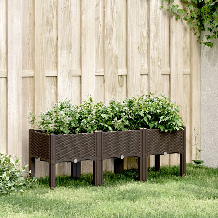 plantekasse med ben 120x40x42 cm PP brun