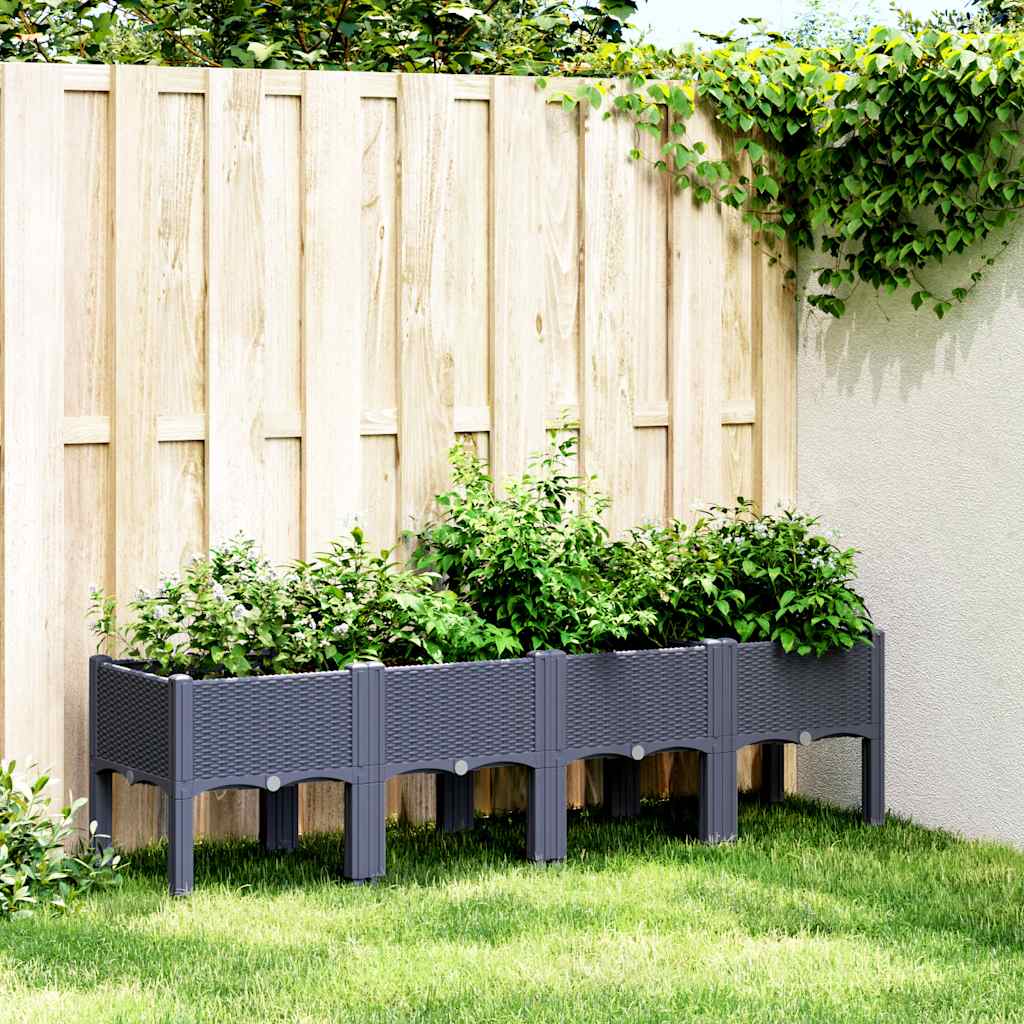 plantekasse med ben 160x40x42 cm PP blågrå