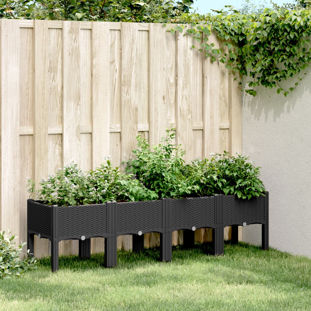 plantekasse med ben 160x40x42 cm PP sort