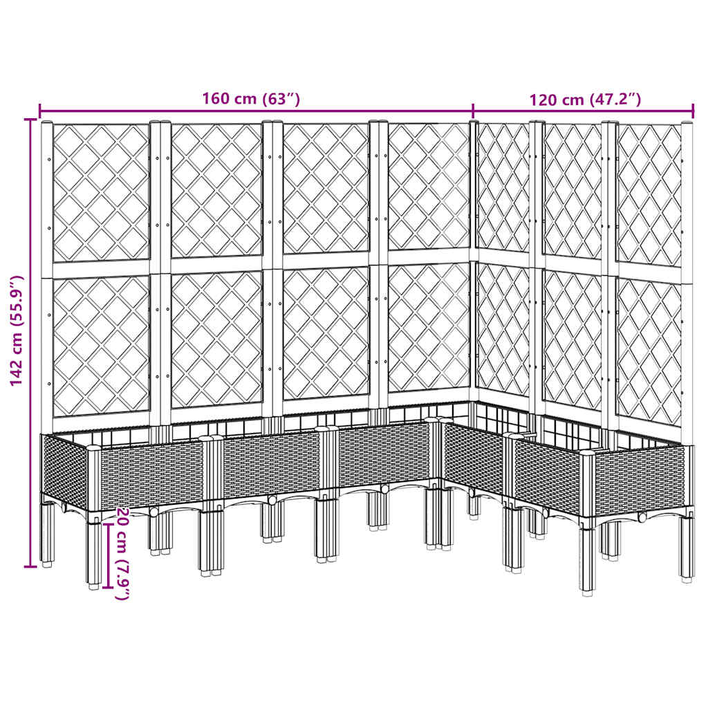 plantekasse med espalier 160x120x142 cm PP lysegrå