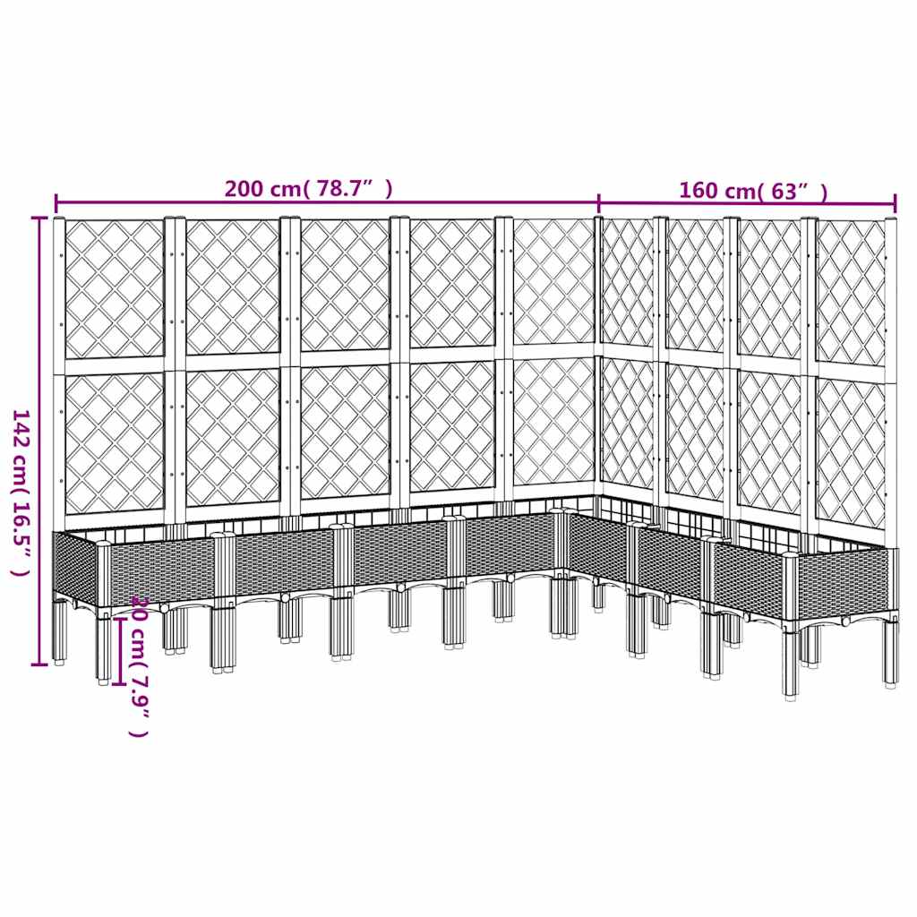 plantekasse med espalier 200x160x142 cm PP blågrå
