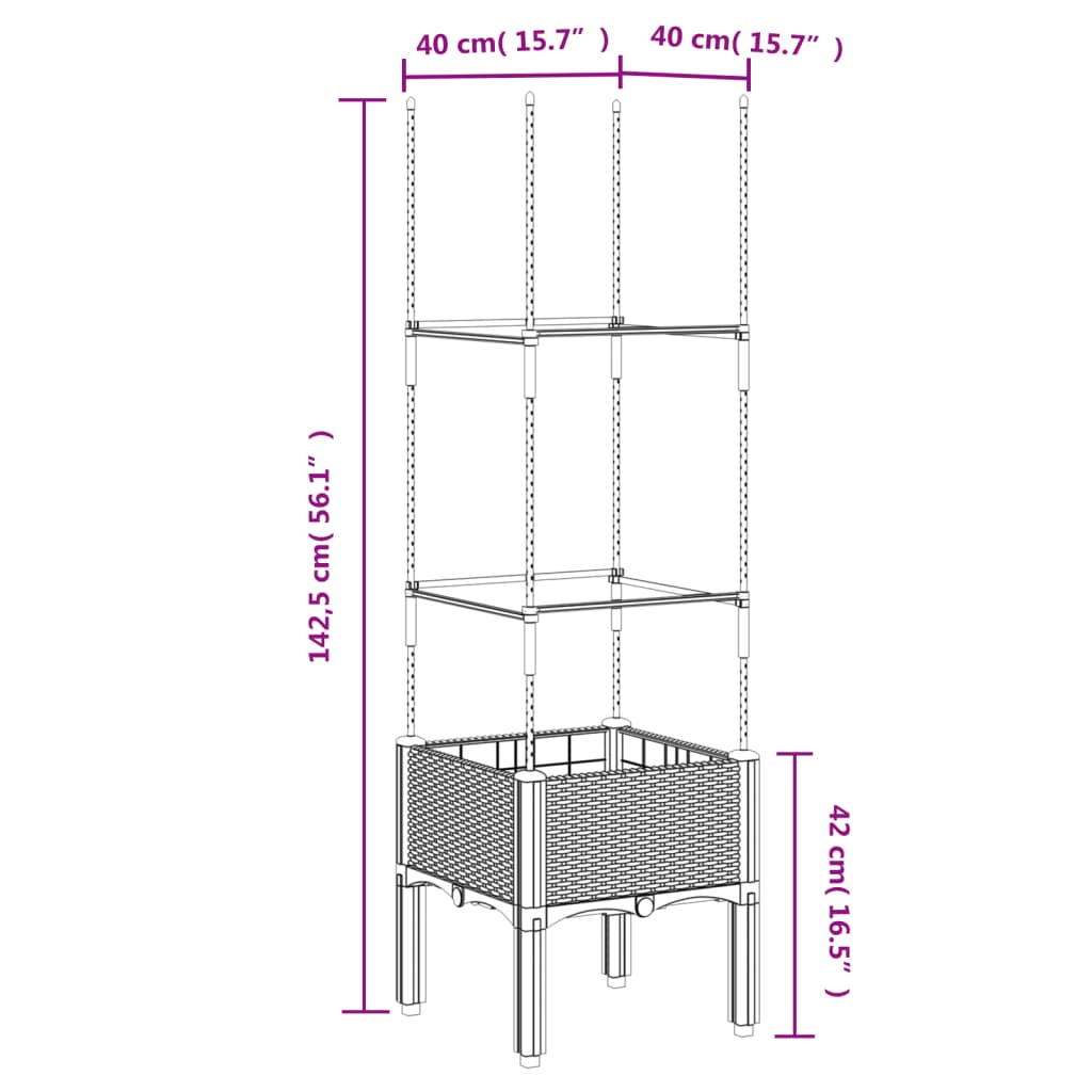 plantekasse med espalier 40x40x142,5 cm PP sort