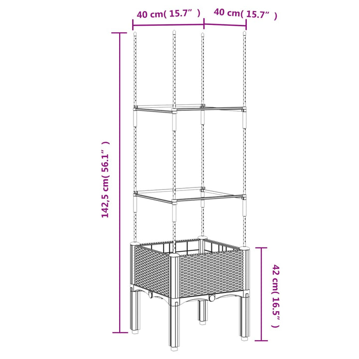 plantekasse med espalier 40x40x142,5 cm PP sort