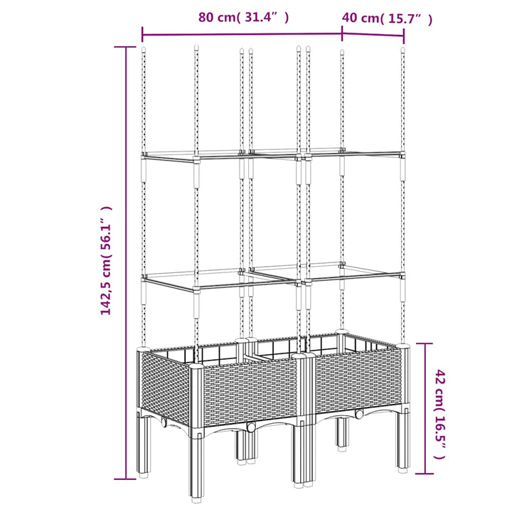 plantekasse med espalier 80x40x142,5 cm PP blågrå