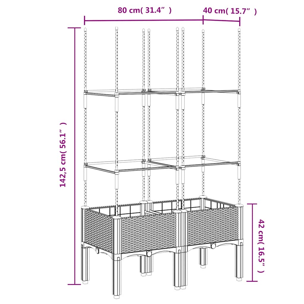 plantekasse med espalier 80x40x142,5 cm PP sort