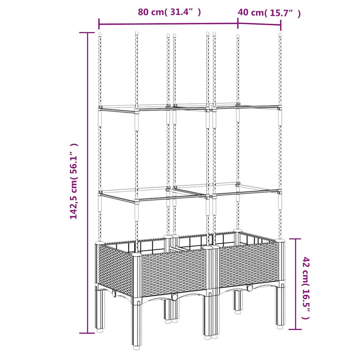 plantekasse med espalier 80x40x142,5 cm PP sort