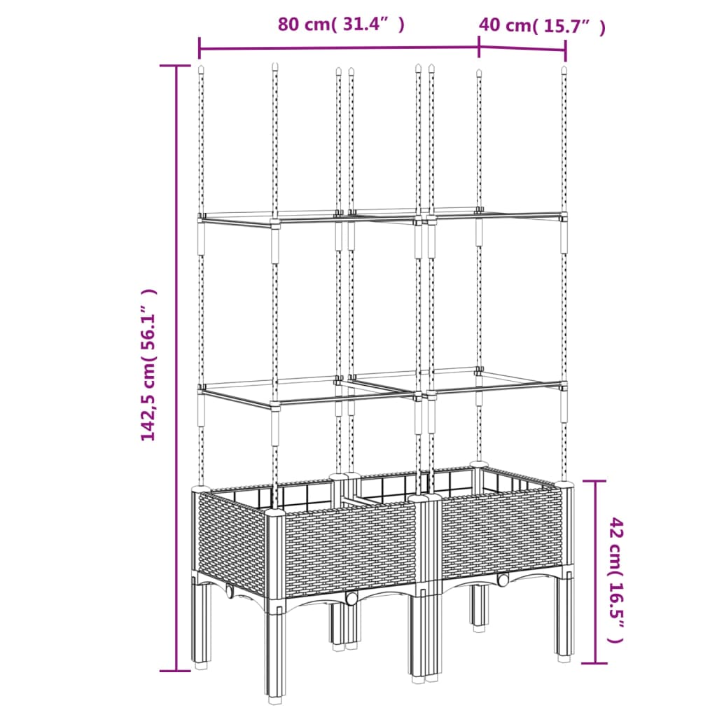 plantekasse med espalier 80x40x142,5 cm PP brun