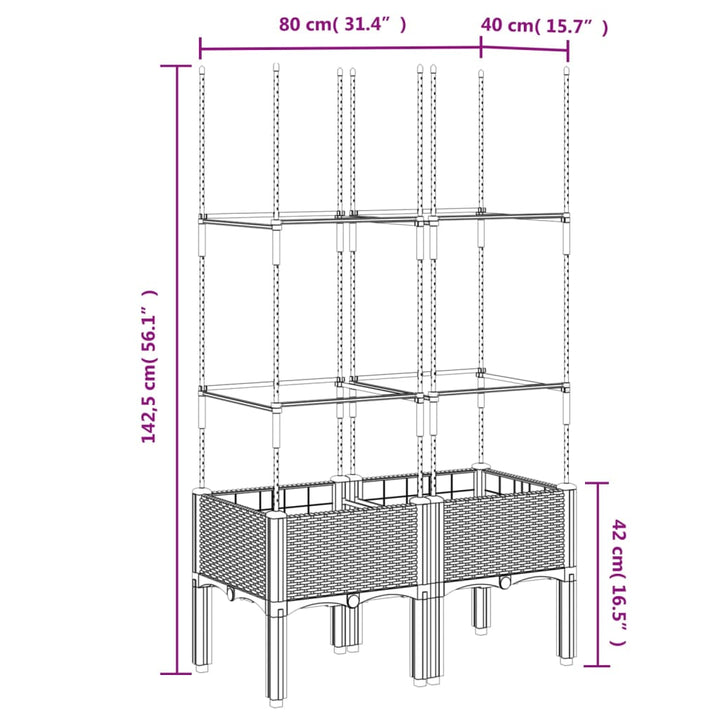 plantekasse med espalier 80x40x142,5 cm PP brun