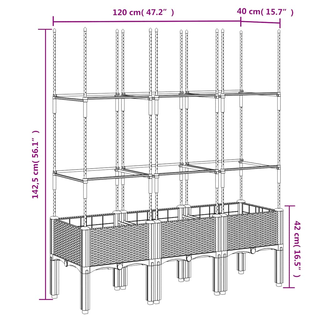 plantekasse med espalier 120x40x142,5 cm PP sort