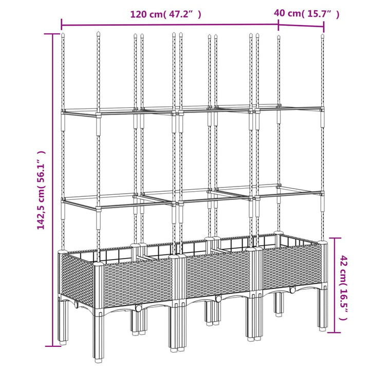 plantekasse med espalier 120x40x142,5 cm PP hvid