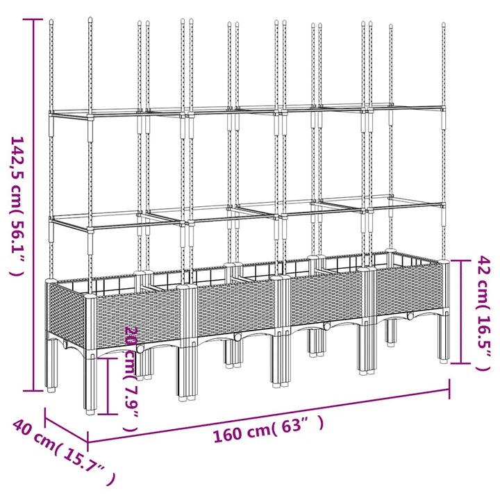 plantekasse med espalier 160x40x142,5 cm PP sort