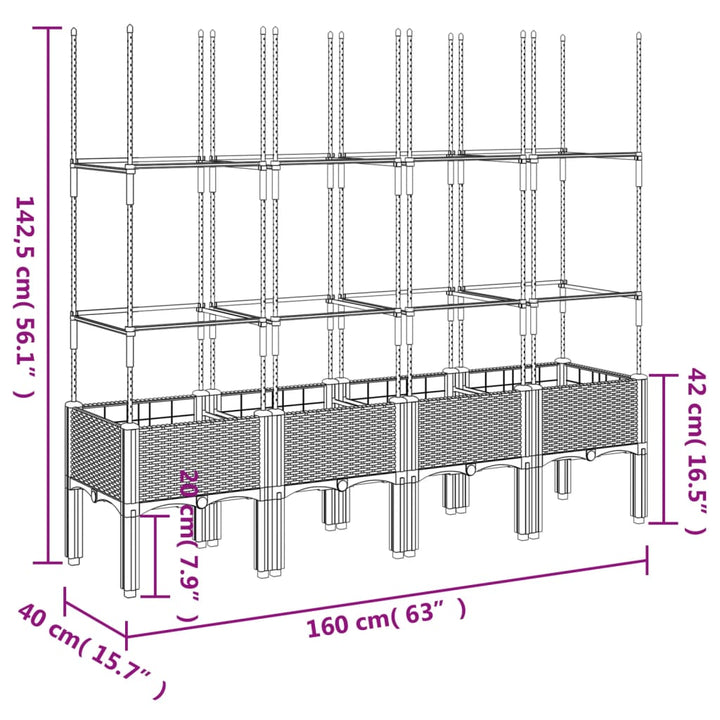 plantekasse med espalier 160x40x142,5 cm PP hvid