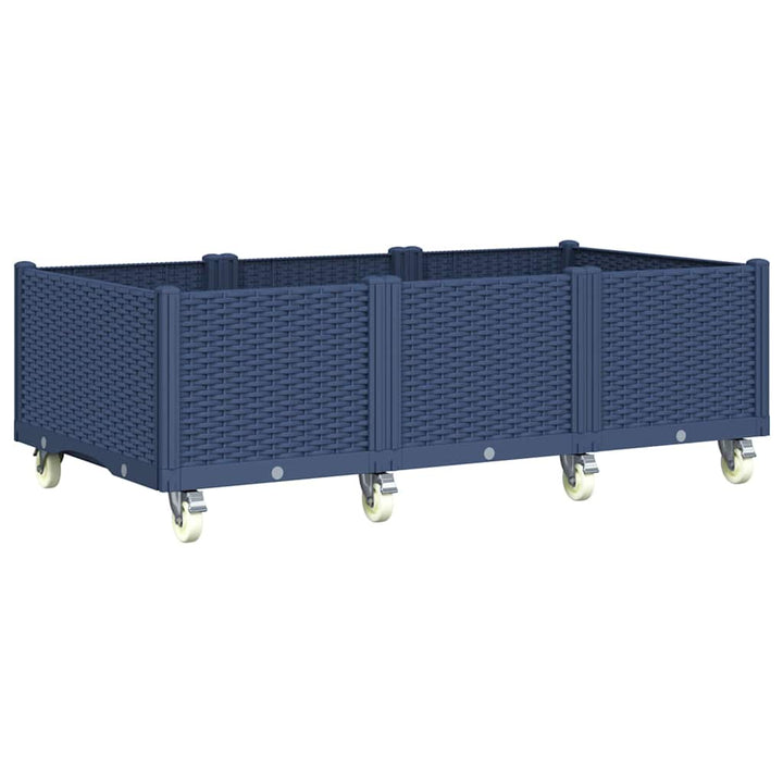 plantekasse med hjul 150x80x54 cm PP blågrå