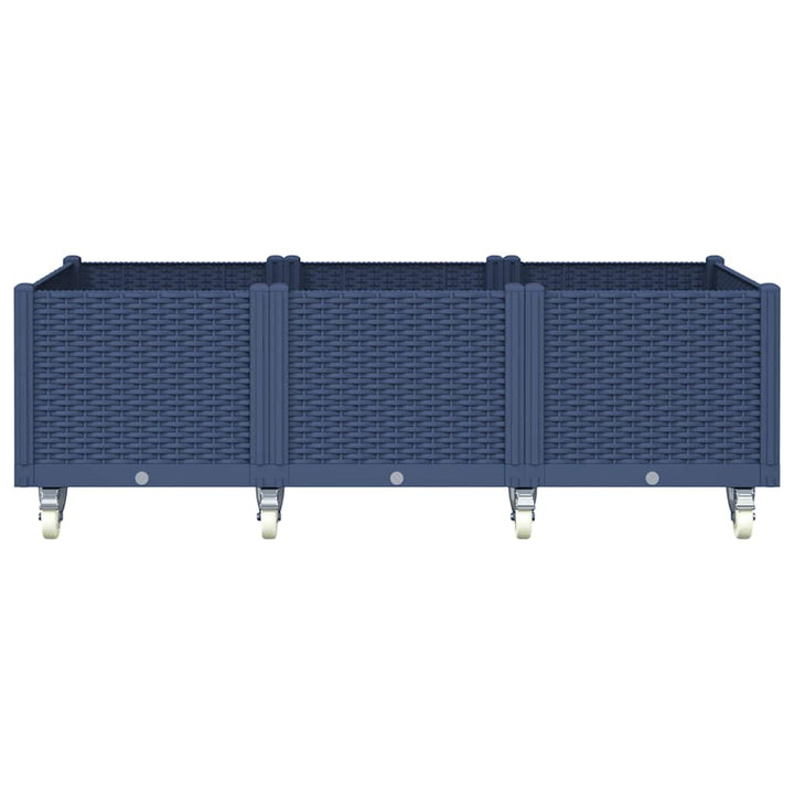 plantekasse med hjul 150x80x54 cm PP blågrå