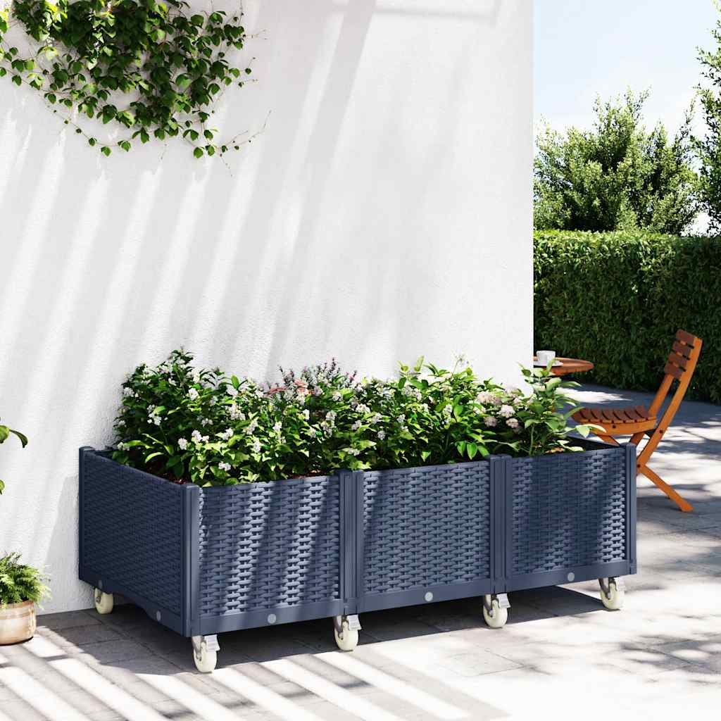 plantekasse med hjul 150x80x54 cm PP blågrå