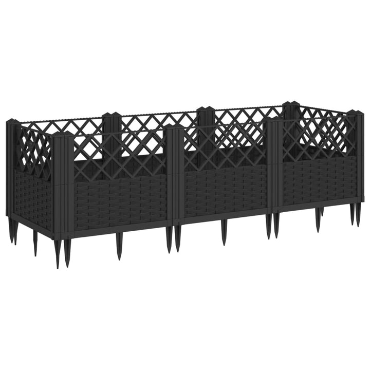 plantekasse med spyd 123,5x43,5x43,5 cm PP sort