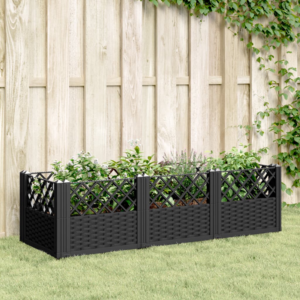 plantekasse med spyd 123,5x43,5x43,5 cm PP sort