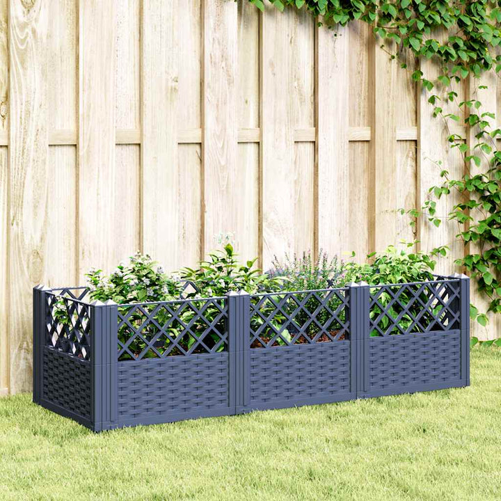 plantekasse med spyd 123,5x43,5x43,5 cm PP blågrå