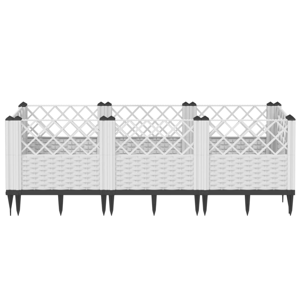 plantekasse med spyd 123,5x43,5x43,5 cm PP hvid