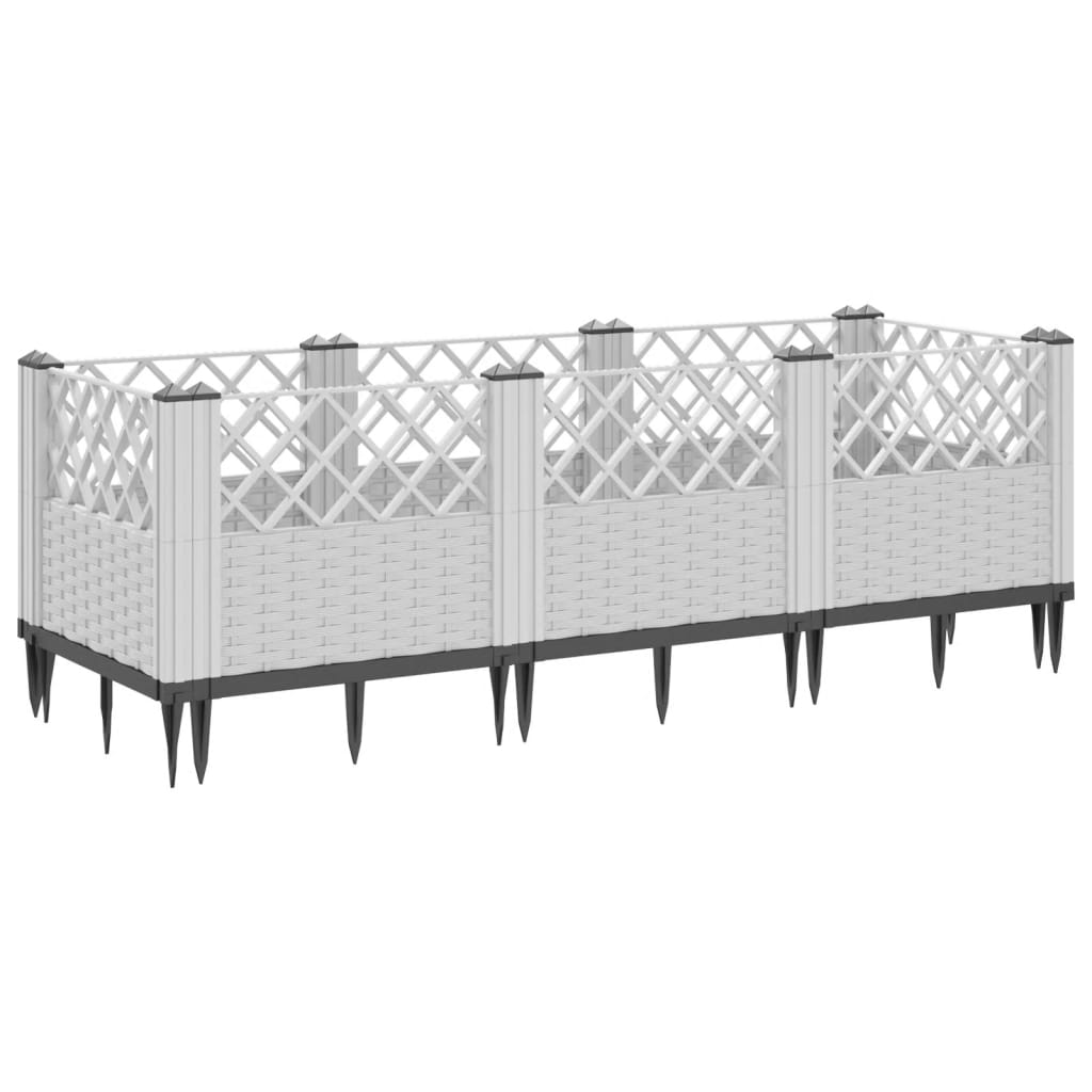 plantekasse med spyd 123,5x43,5x43,5 cm PP hvid