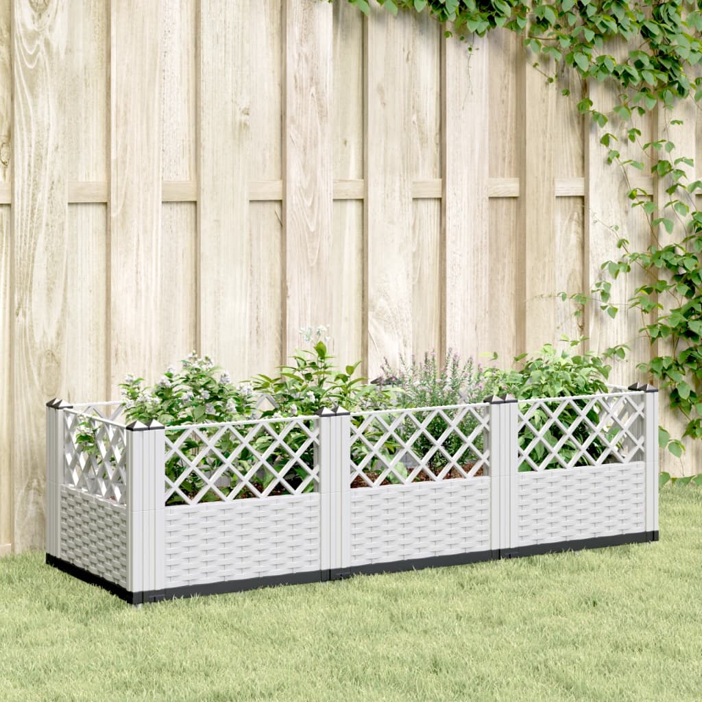 plantekasse med spyd 123,5x43,5x43,5 cm PP hvid