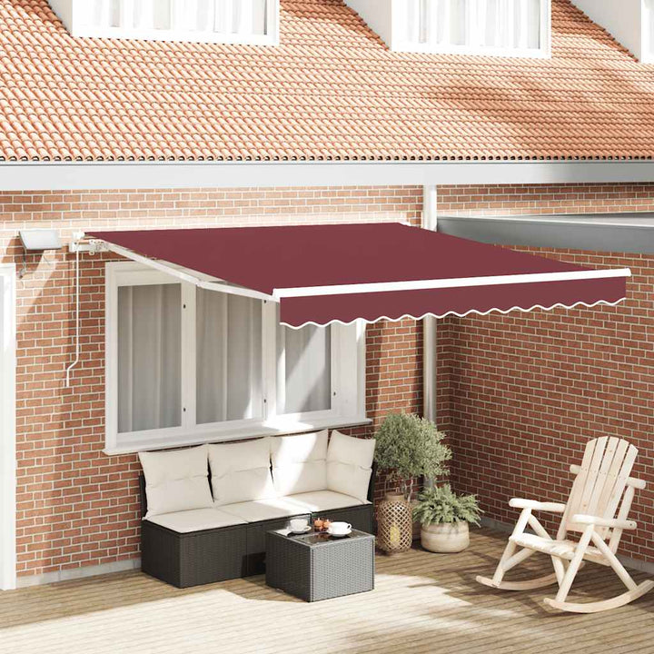 markise med LED-lys 300x250 cm manuel betjening bordeauxfarvet