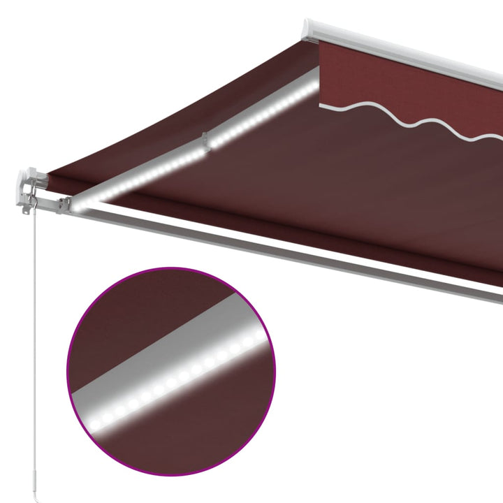 markise med LED-lys 350x250 cm manuel betjening bordeauxfarvet