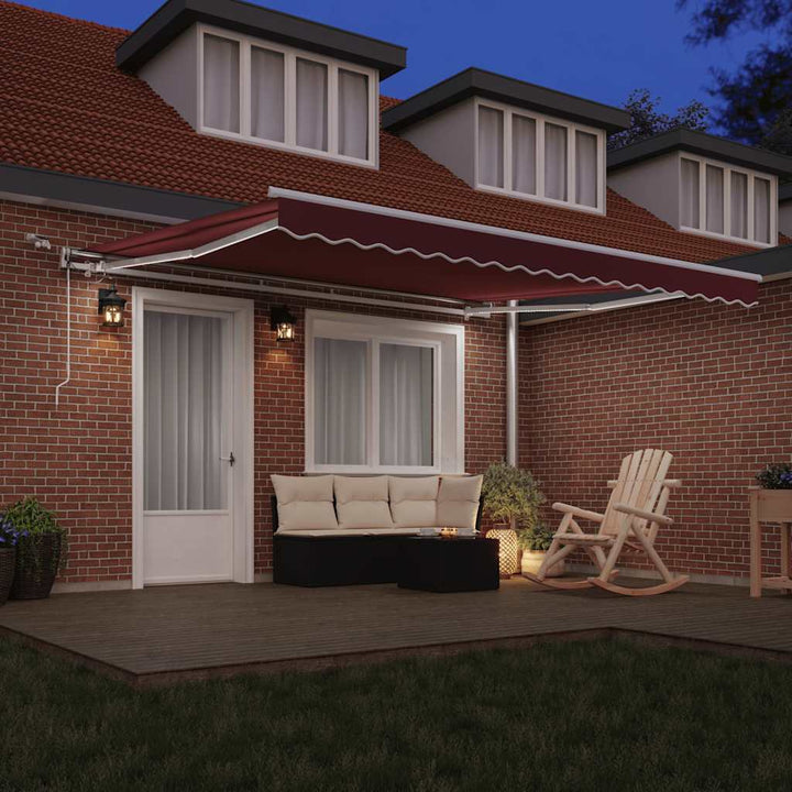 markise med LED-lys 400x300 cm automatisk betjening bordeaux